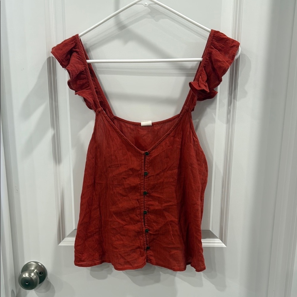 Wild Pearl Red Ruffled Tank Top